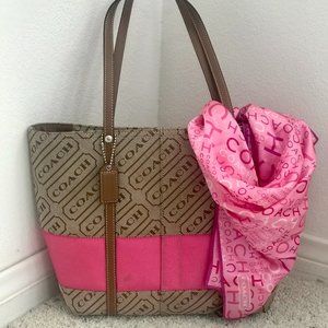 Coach Signature Pink Stripe Tote Purse